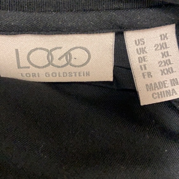 LOGO 1x Lori Goldstein 230 BLACK Knit Top Pleated Chiffon Panels Tunic Boho - Picture 6 of 7